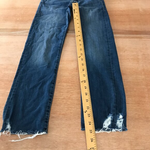 Frame Le High Straight Jeans Women 24 Blue Mid Rise Distressed Raw Hem Preppy - Picture 8 of 14